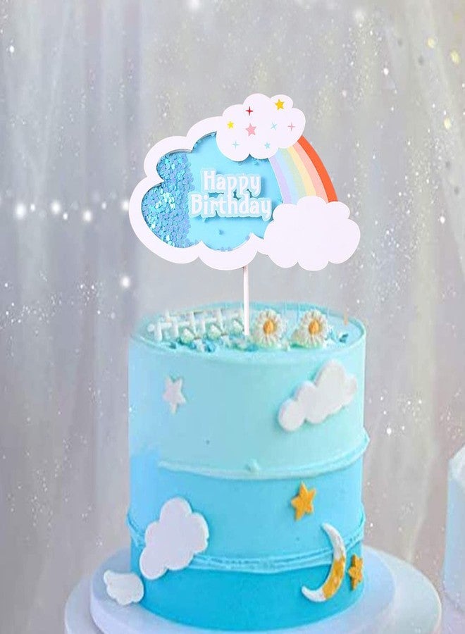 AMFIN مجموعة زينة كعكة عيد ميلاد سعيد على شكل سحابة قوس قزح من الأكريليك من AMFIN®، لوازم تزيين الكيك، أدوات تزيين الكيك، زينة صالحة للأكل، زينة كعكة لحفلات أعياد ميلاد الأولاد - أزرق - Image 1